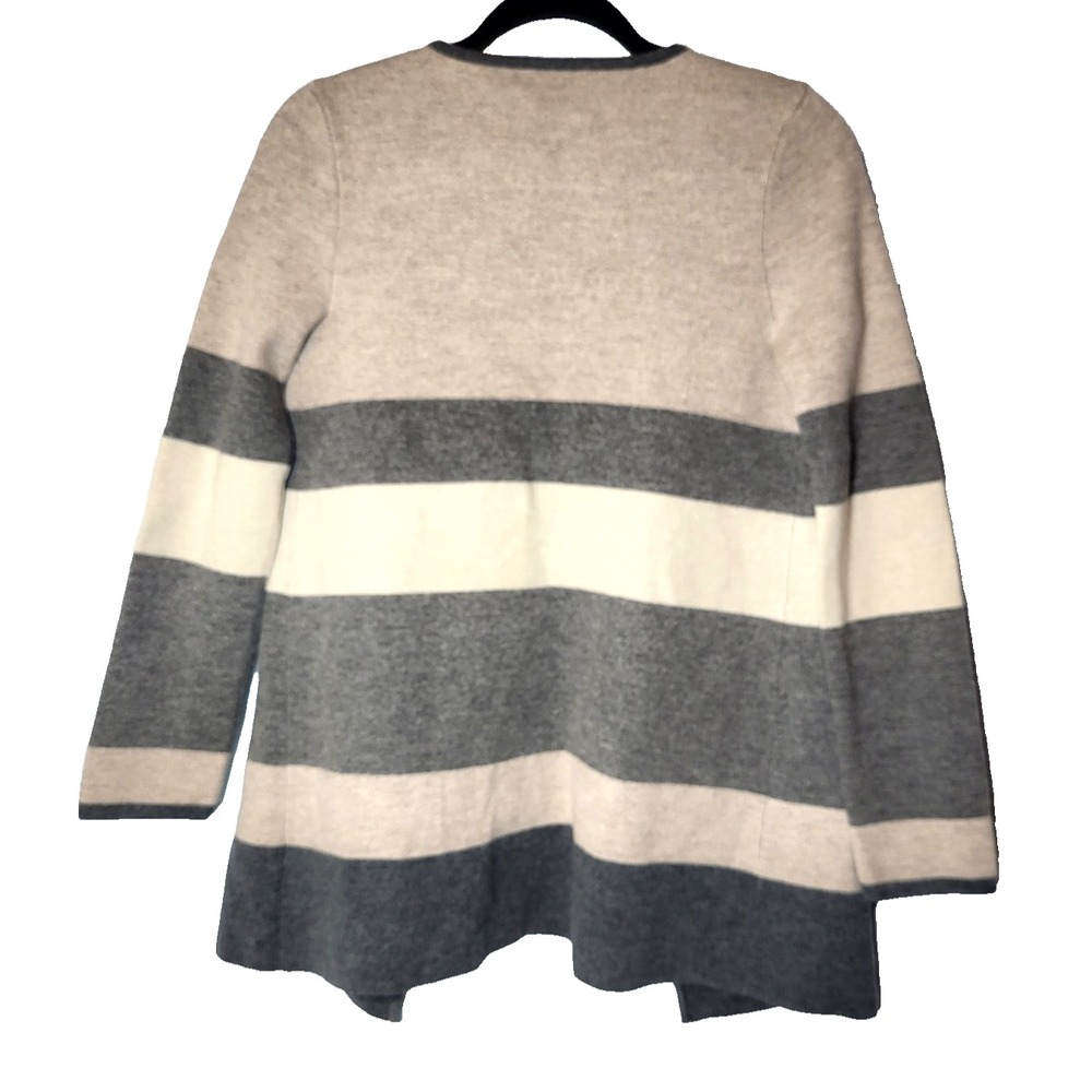 Talbots Heavy Wool Cream/Gray Color Blocked Open Cardigan Duster Size Medium - Picture 2 of 7